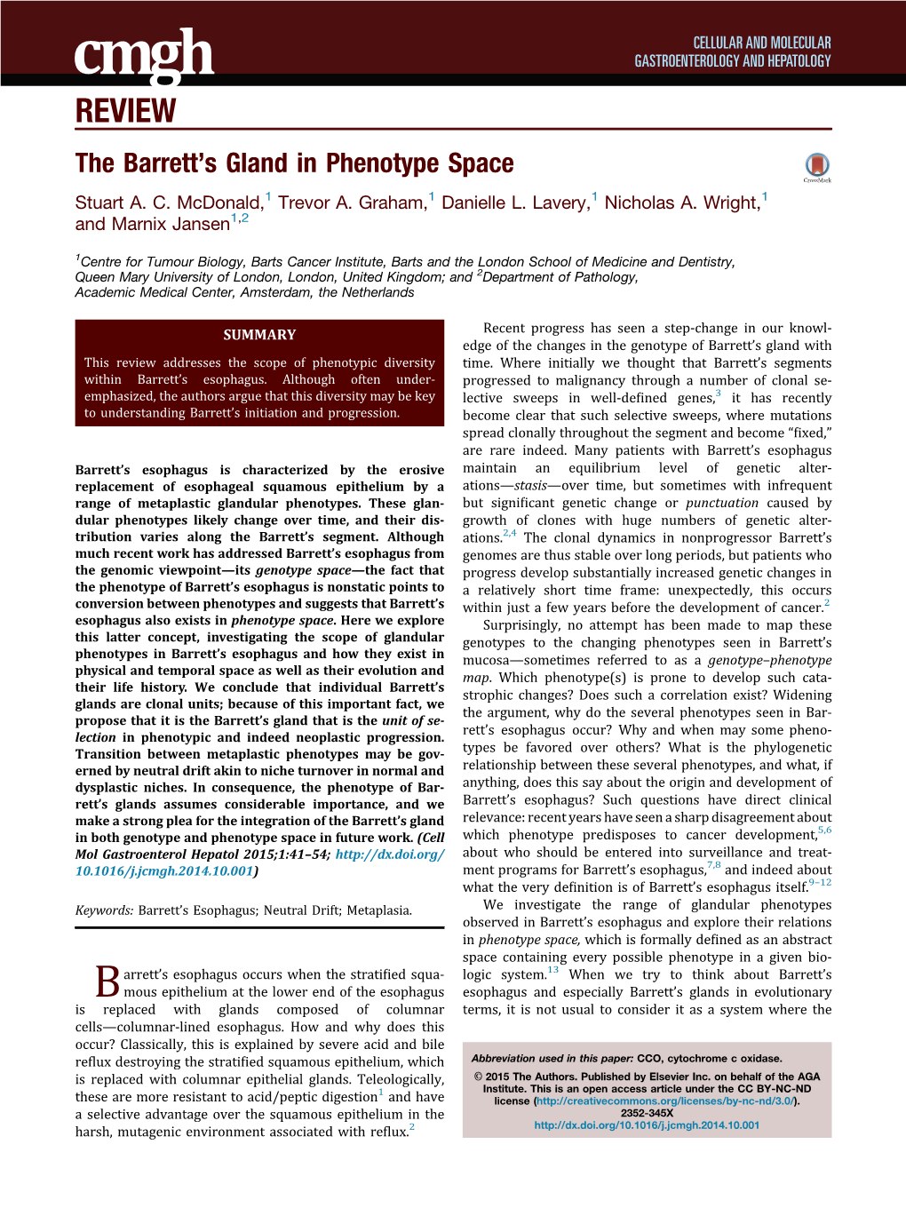 The Barrett's Gland in Phenotype Space