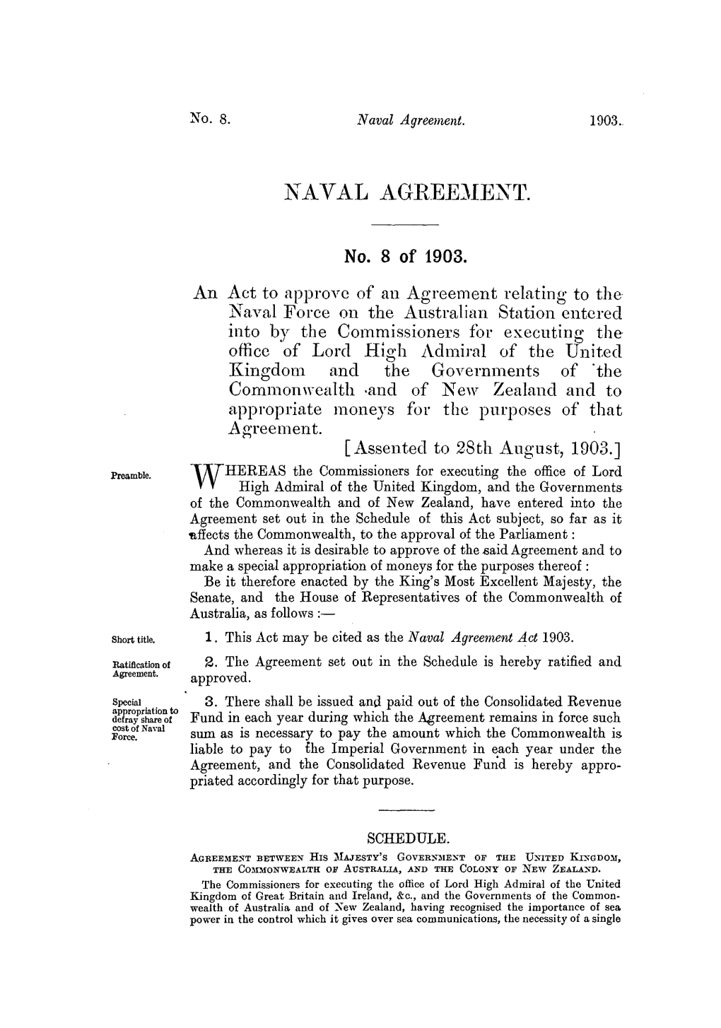 Naval Agreement. 1903