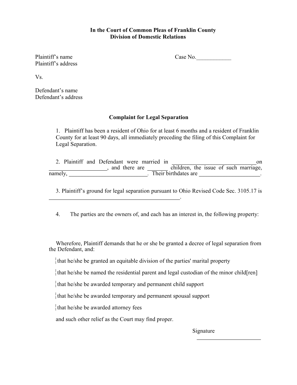 8:9 Complaint for Legal Separation Form