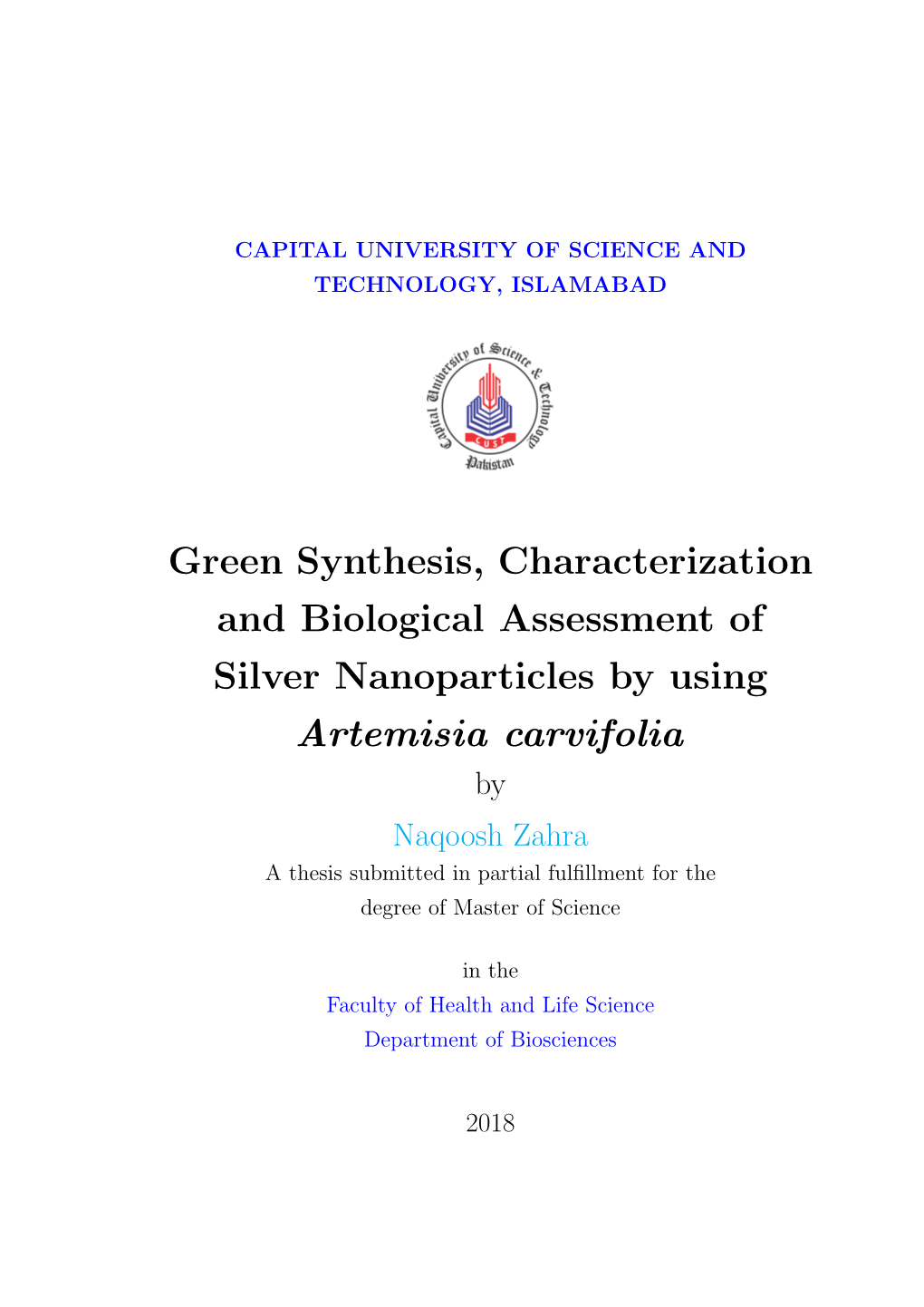 Green Synthesis, Characterization and Biological Assessment of Silver