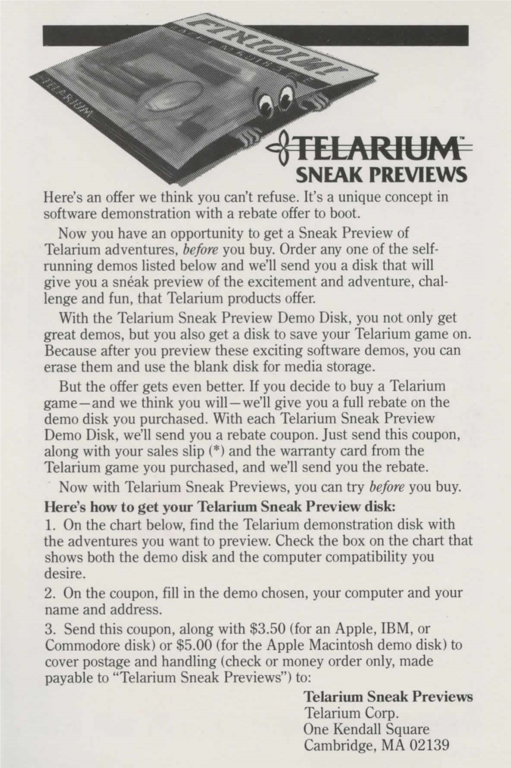 · ~TELARIUM. SNEAK PREVIEWS Here's an Offer We Think You Can't Refuse