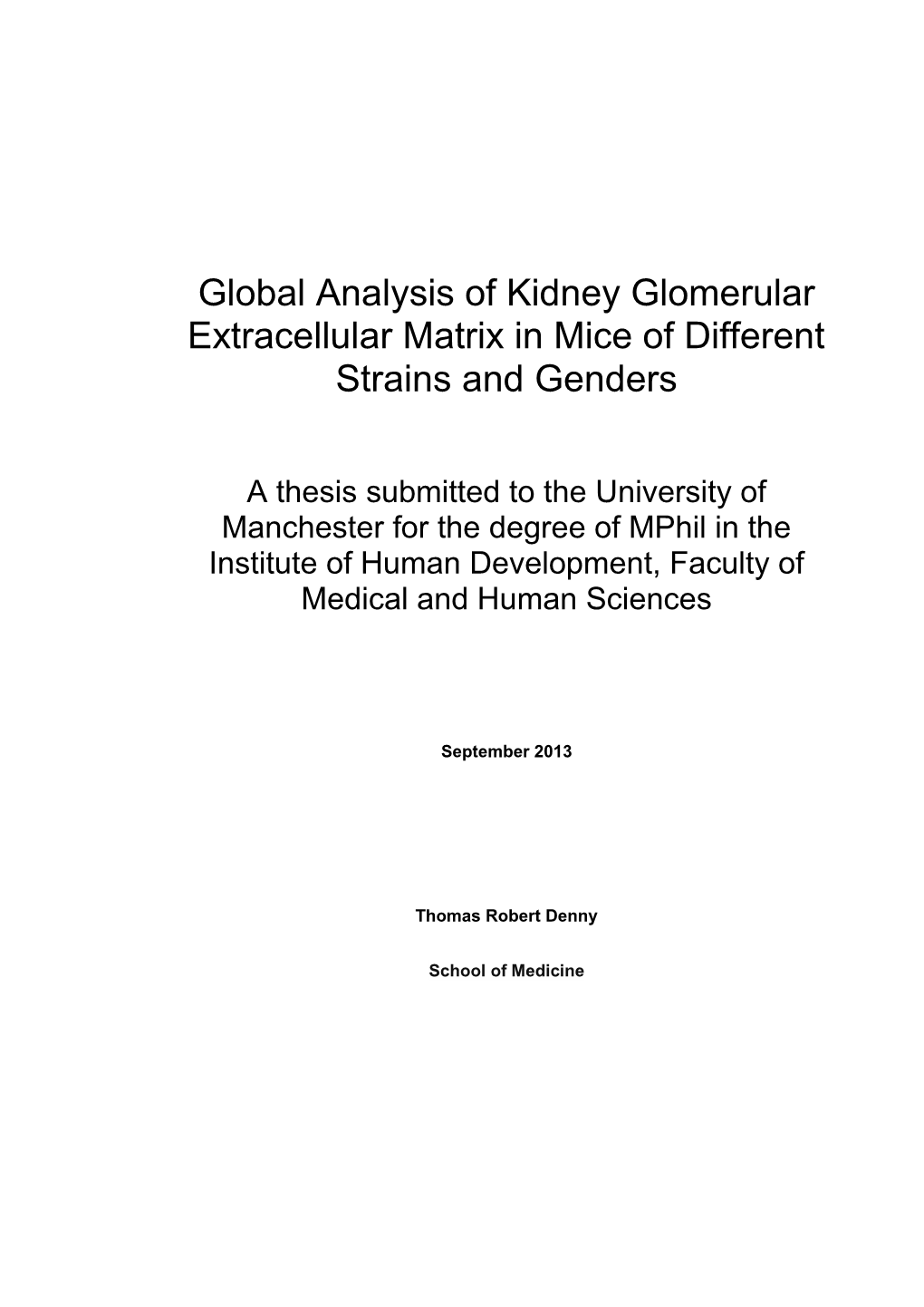 Global Analysis of Kidney Glomerular Extracellular Matrix in Mice of Different Strains and Genders