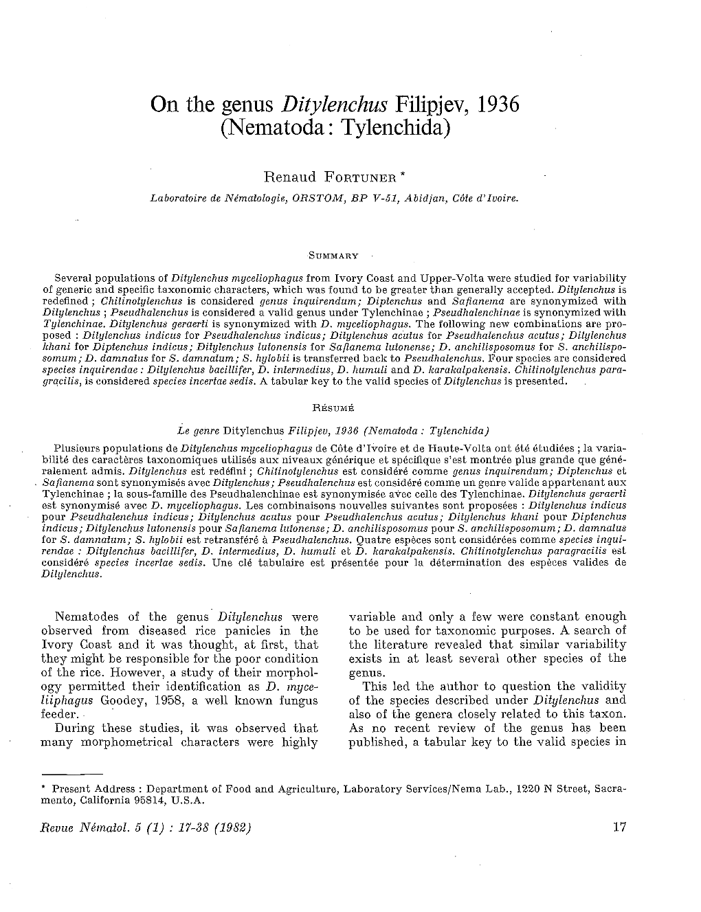 On the Genus Ditylenchus Filipjev, 1936 (Nematoda : Tylenchida)