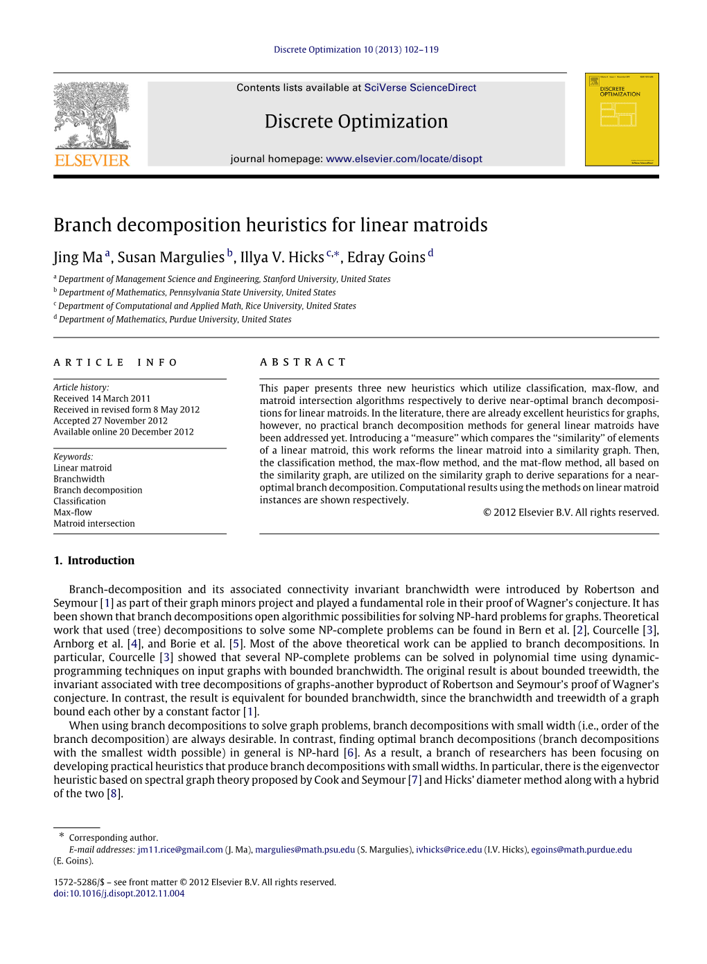 Branch Decomposition Heuristics for Linear Matroids