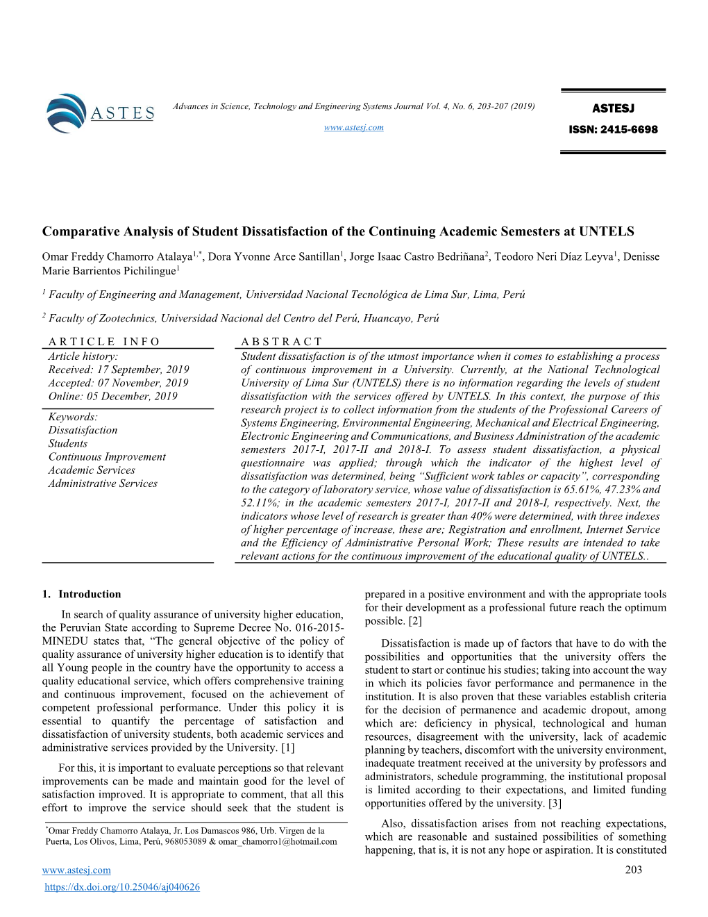 Comparative Analysis of Student Dissatisfaction of the Continuing Academic Semesters at UNTELS