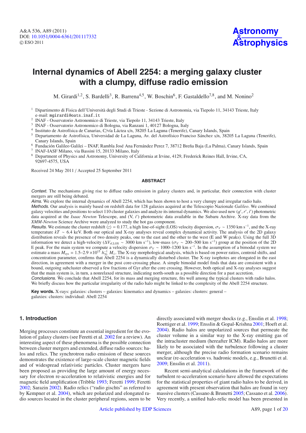 Internal Dynamics of Abell 2254: a Merging Galaxy Cluster with a Clumpy, Diffuse Radio Emission