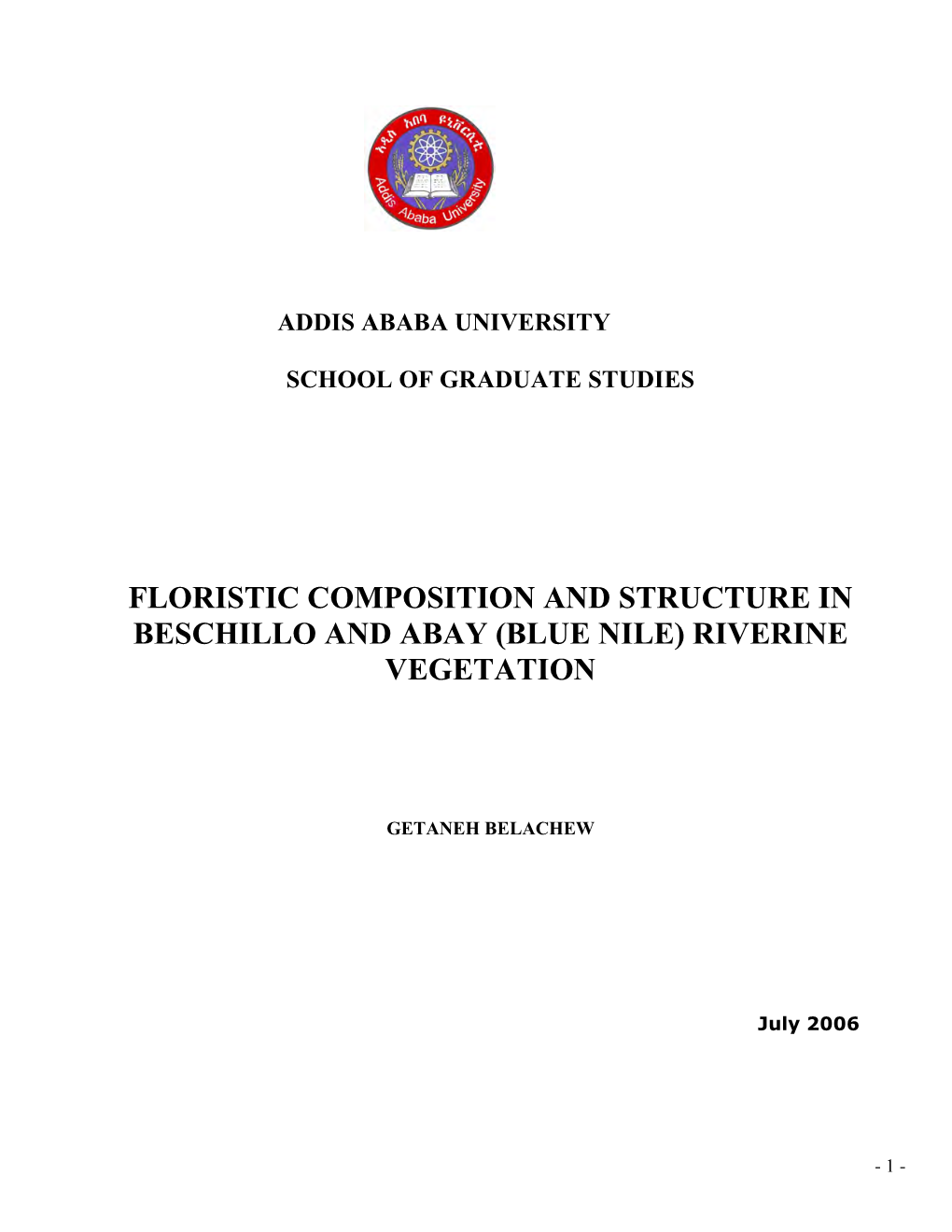 Floristic Composition and Structure in Beschillo and Abay (Blue Nile) Riverine Vegetation