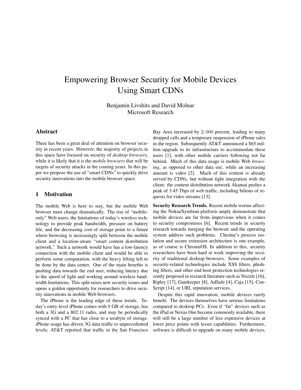 Empowering Browser Security for Mobile Devices Using Smart Cdns