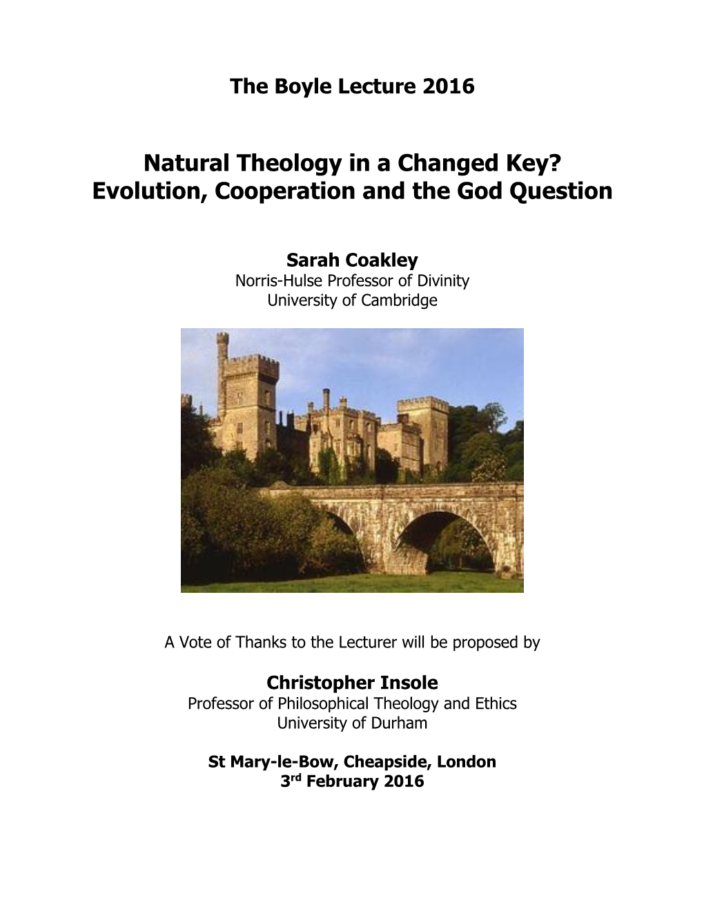 Natural Theology in a Changed Key? Evolution, Cooperation and the God Question