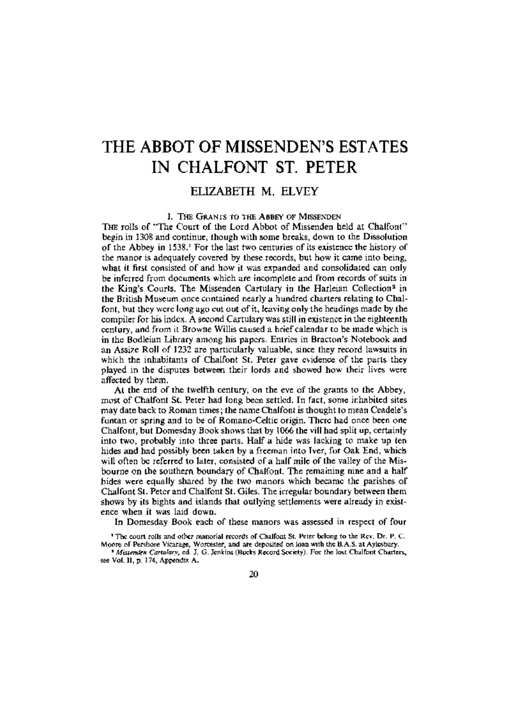 The Abbot of Missenden's Estates in Chalfont St. Peter. Elizabeth M. Elvey