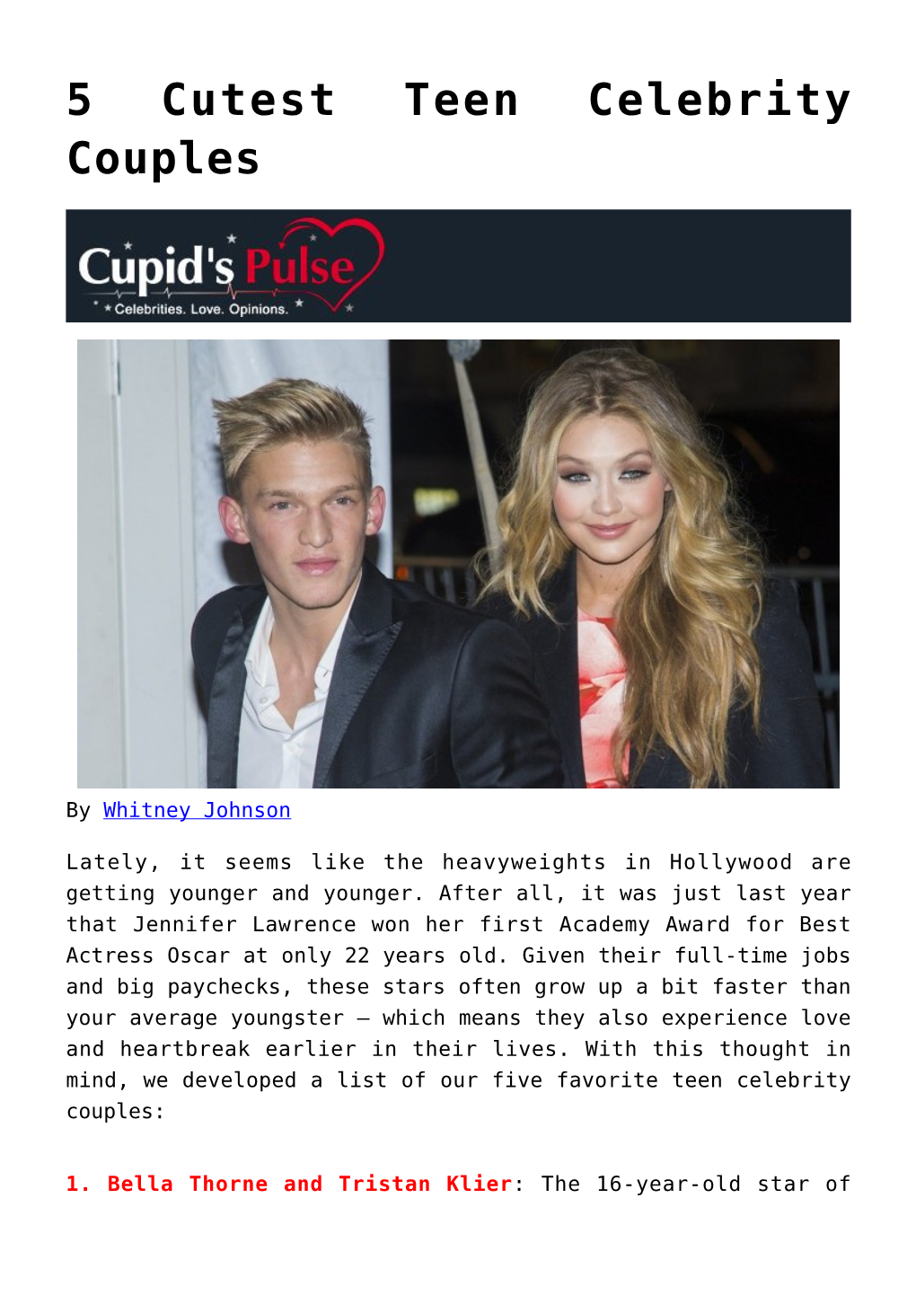 5 Cutest Teen Celebrity Couples