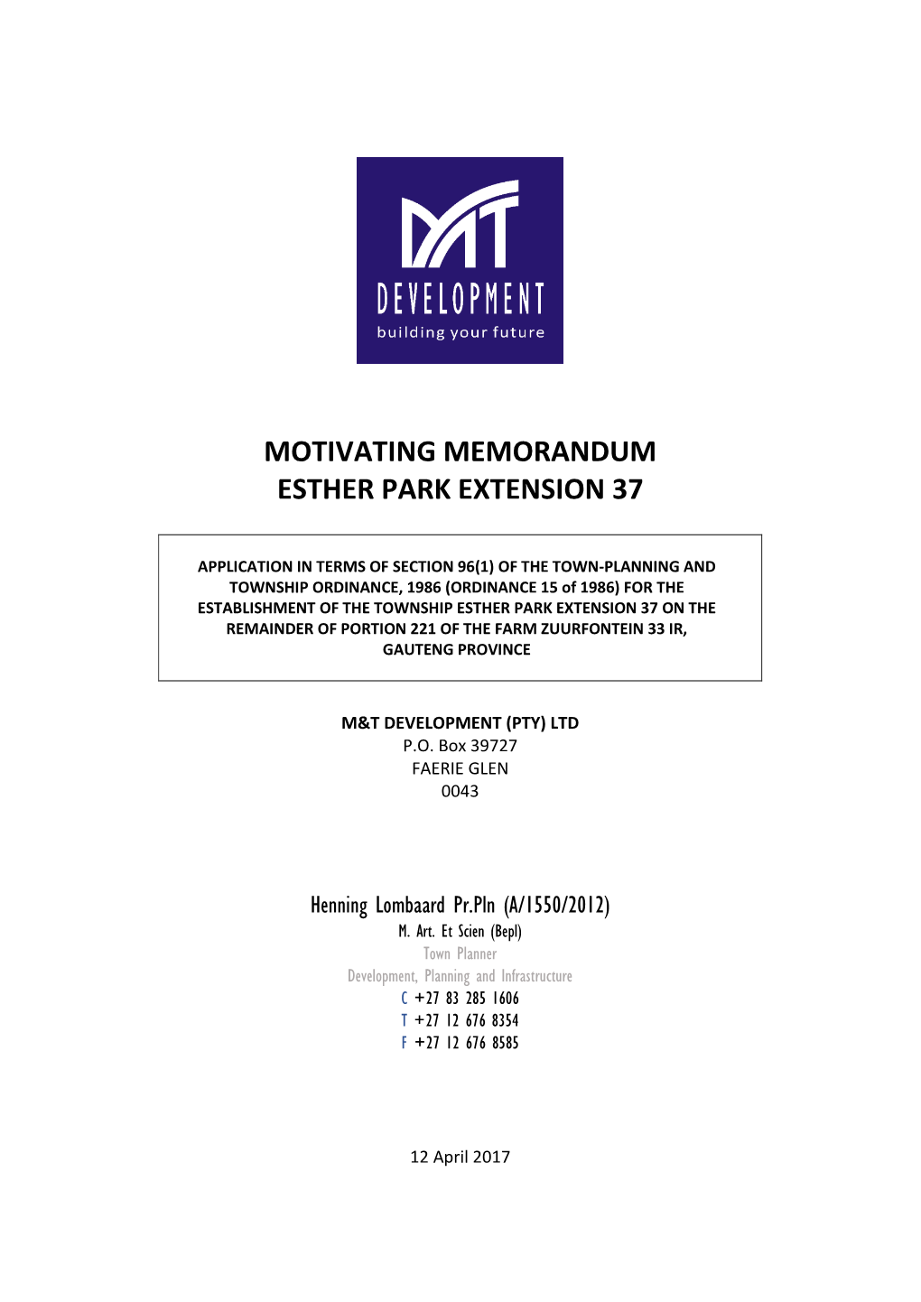 Motivating Memorandum Esther Park Extension 37