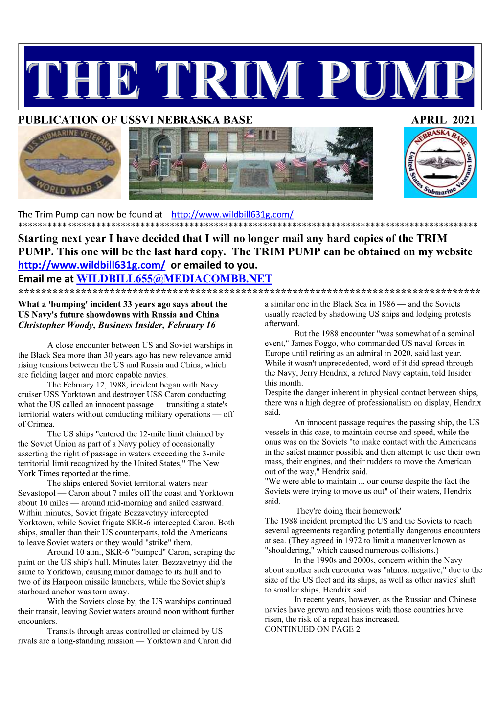 The Trim Pump Publication of Ussvi Nebraska Base April 2021