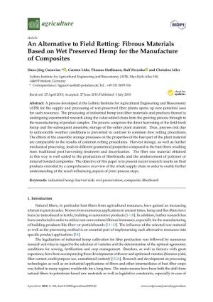An Alternative to Field Retting: Fibrous Materials Based on Wet Preserved Hemp for the Manufacture of Composites