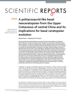 A Psittacosaurid-Like Basal Neoceratopsian from the Upper Cretaceous of Central China and Its Implications for Basal Ceratopsian Evolution