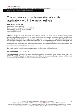 The Importance of Implementation of Mobile Applications Within the Music Festivals