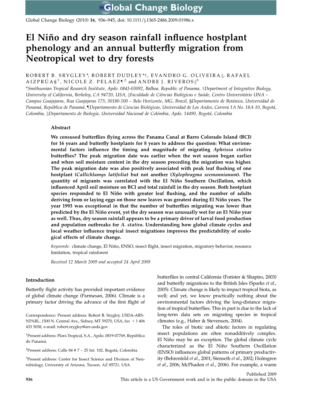 El Nin˜O and Dry Season Rainfall Influence Hostplant Phenology And