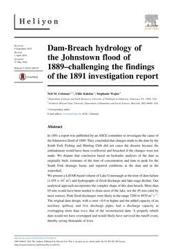 Dam-Breach Hydrology of the Johnstown Flood of 1889