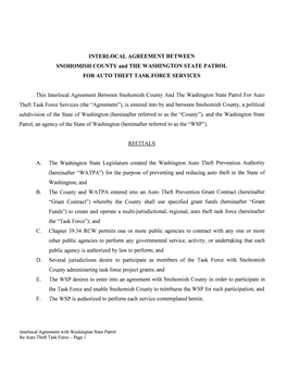 INTERLOCAL AGREEMENT BETWEEN SNOHOMISH COUNTY and the WASHINGTON STATE PATROL for AUTO THEFT TASK FORCE SERVICES