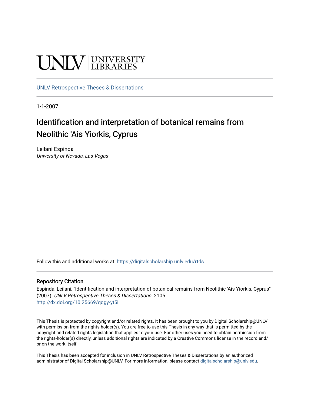 Identification and Interpretation of Botanical Remains from Neolithic 'Ais Yiorkis, Cyprus