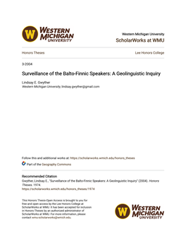 Surveillance of the Balto-Finnic Speakers: a Geolinguistic Inquiry