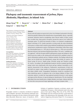 Phylogeny and Taxonomic Reassessment of Jerboa, Dipus (Rodentia, Dipodinae), in Inland Asia