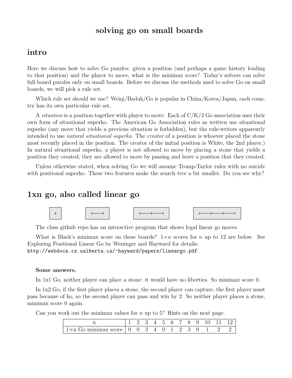 Solving Go on Small Boards Intro 1Xn Go, Also Called Linear Go