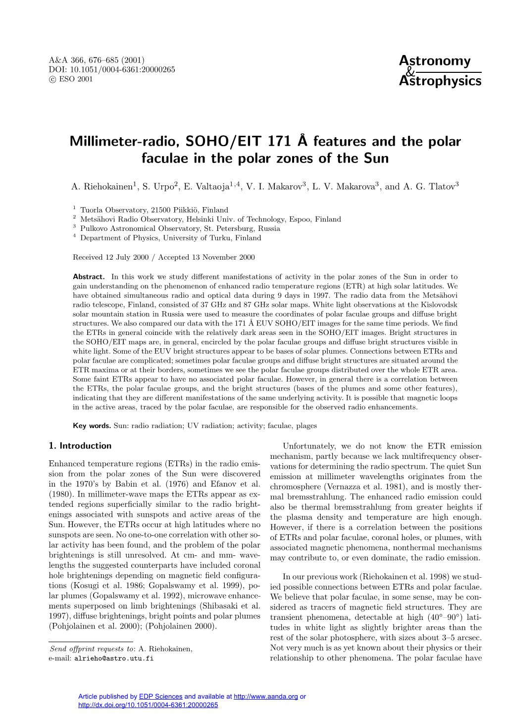 Millimeter-Radio, SOHO/EIT 171 Å Features and the Polar Faculae in the Polar Zones of The