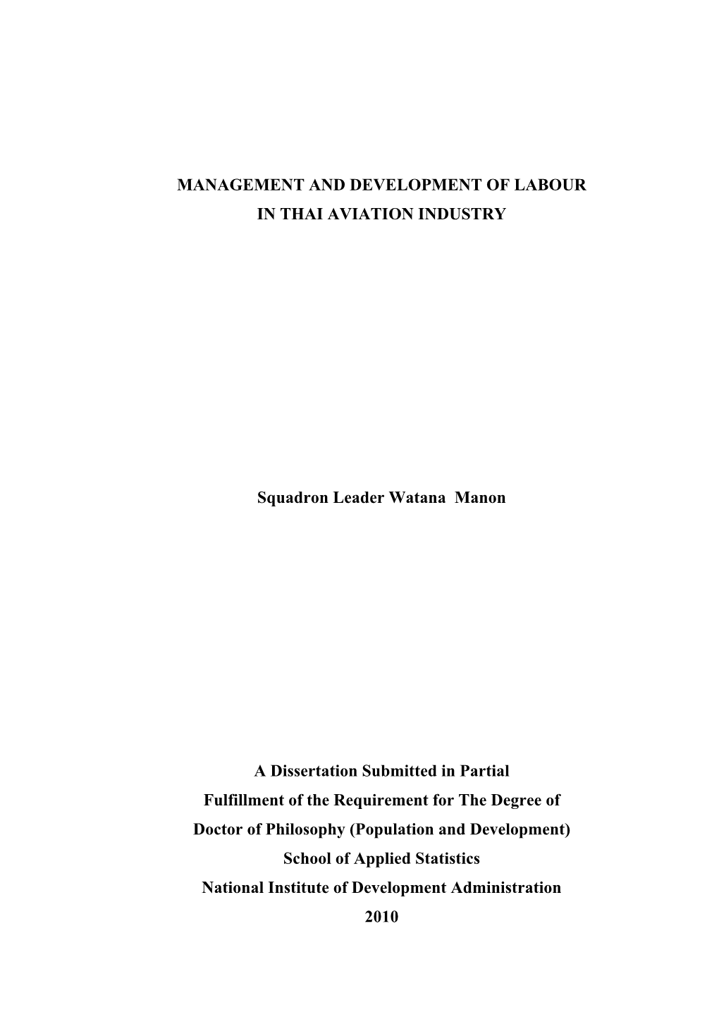 Management and Development of Labour in Thai Aviation Industry