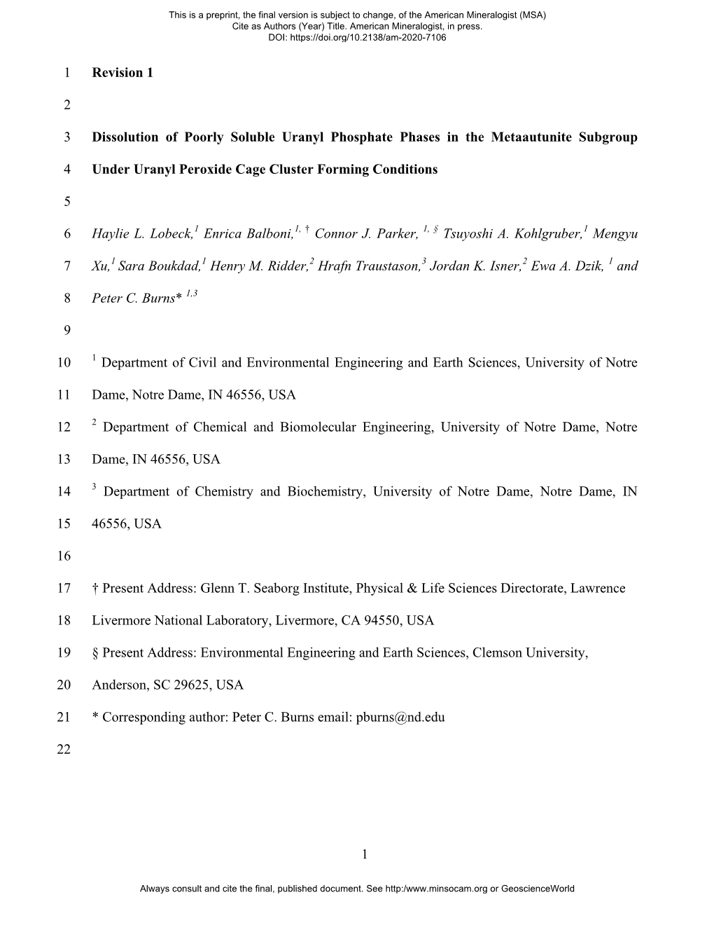 1 Revision 1 1 2 Dissolution of Poorly Soluble Uranyl Phosphate Phases