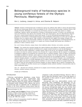 Belowground Traits of Herbaceous Species in Young Coniferous Forests of the Olympic Peninsula, Washington