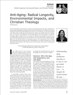 Anti-Aging: Radical Longevity, Environmental Impacts, and Christian Theology