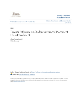 Parents' Influence on Student Advanced Placement Class Enrollment Alissa Denise Russell Walden University