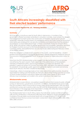 South Africans Increasingly Dissatisfied with Their Elected Leaders' Performance