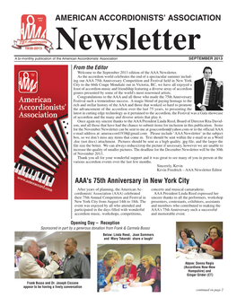 SEPTEMBER 2013 from the Editor Welcome to the September 2013 Edition of the AAA Newsletter