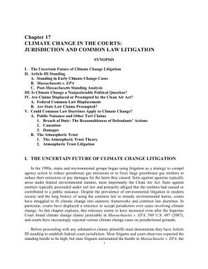 Chapter 17 CLIMATE CHANGE in the COURTS: JURISDICTION and COMMON LAW LITIGATION