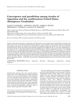 Convergence and Parallelism Among Cicadas of Argentina and the Southwestern United States (Hemiptera: Cicadoidea)