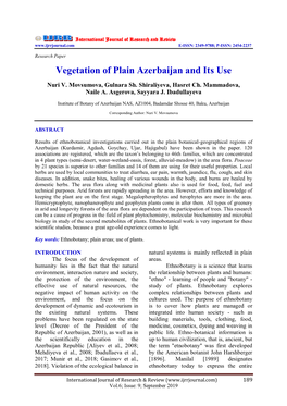 Vegetation of Plain Azerbaijan and Its Use
