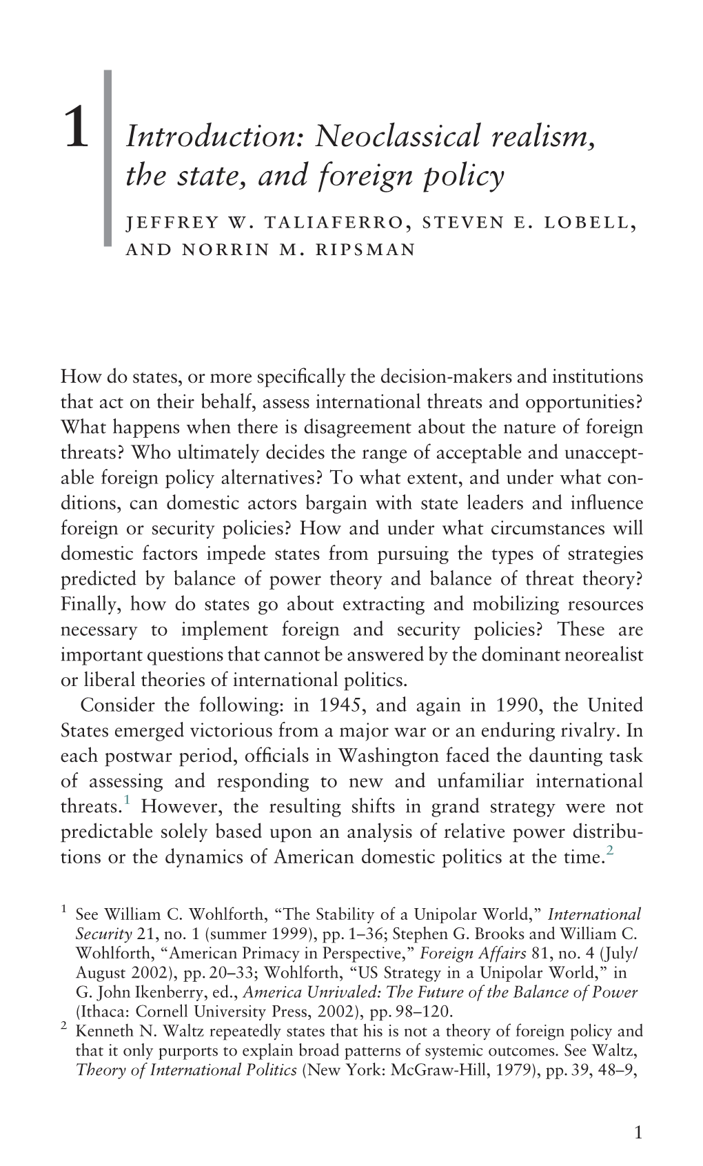 Neoclassical Realism, the State, and Foreign Policy Jeffrey W