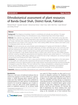 Ethnobotanical Assessment of Plant Resources of Banda Daud Shah, District Karak, Pakistan