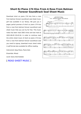 Short Ez Piano 174 Kiss from a Rose from Batman Forever Soundtrack Seal Sheet Music
