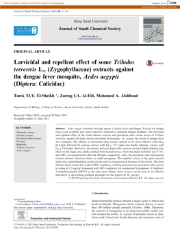Larvicidal and Repellent Effect of Some Tribulus Terrestris L., (Zygophyllaceae) Extracts 15