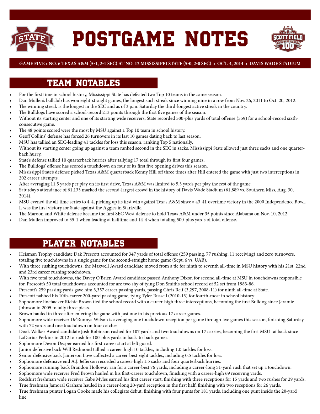 Postgame Notes