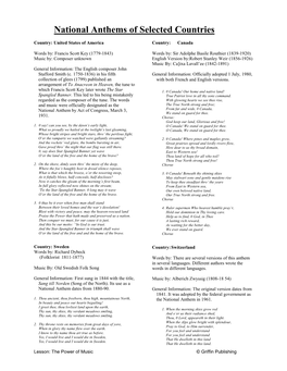 National Anthems of Selected Countries