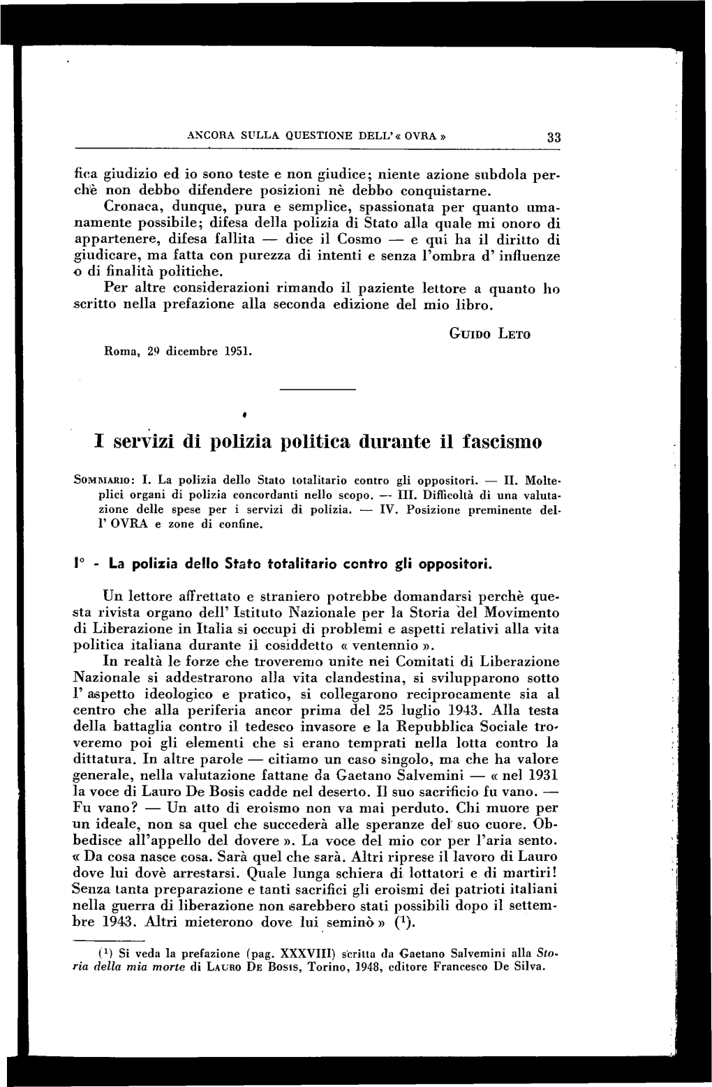 I Servizi Di Polizia Politica Durante Il Fascismo