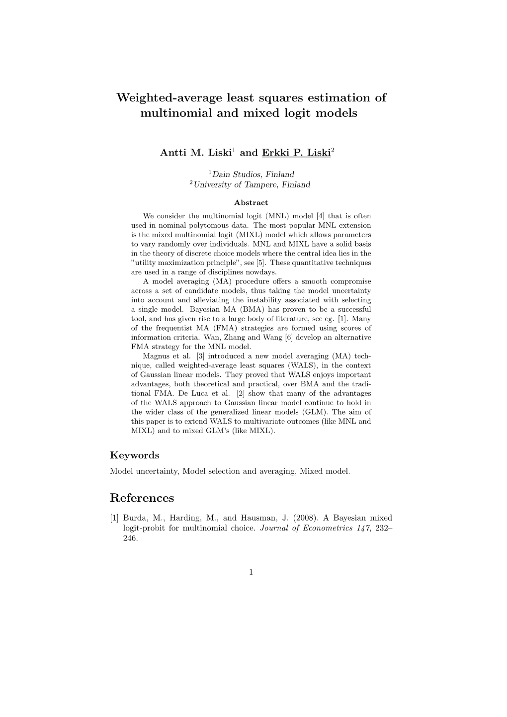 Weighted-Average Least Squares Estimation of Multinomial and Mixed Logit Models