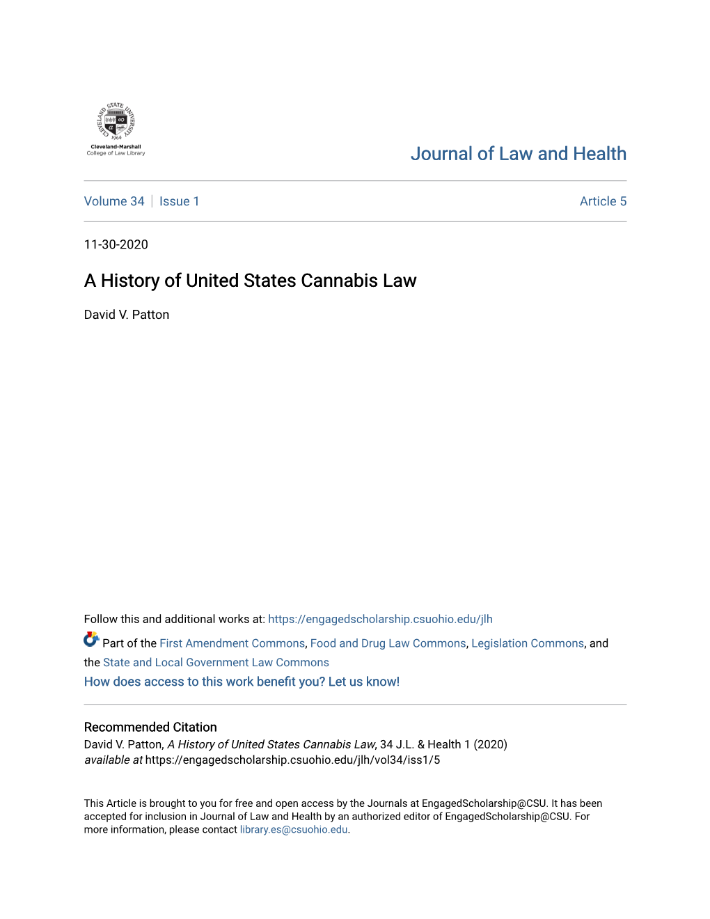 A History of United States Cannabis Law