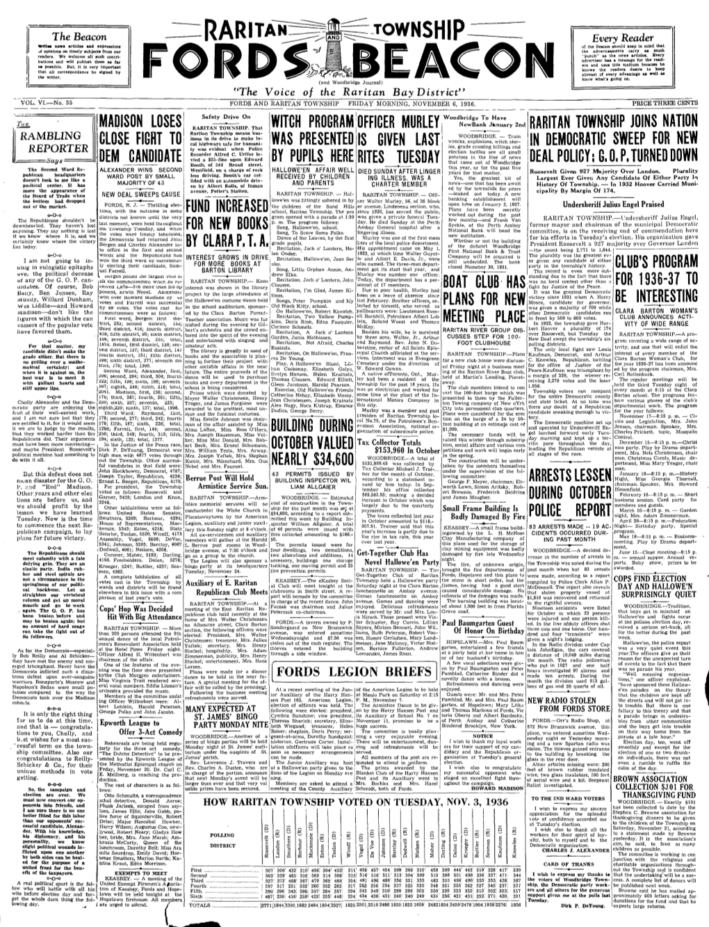 Fords and Raritan Township Friday Morning, November 6, 1936