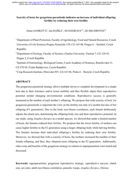 Scarcity of Hosts for Gregarious Parasitoids Indicates an Increase of Individual Offspring Fertility by Reducing Their Own Fertility