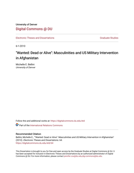 Masculinities and US Military Intervention in Afghanistan